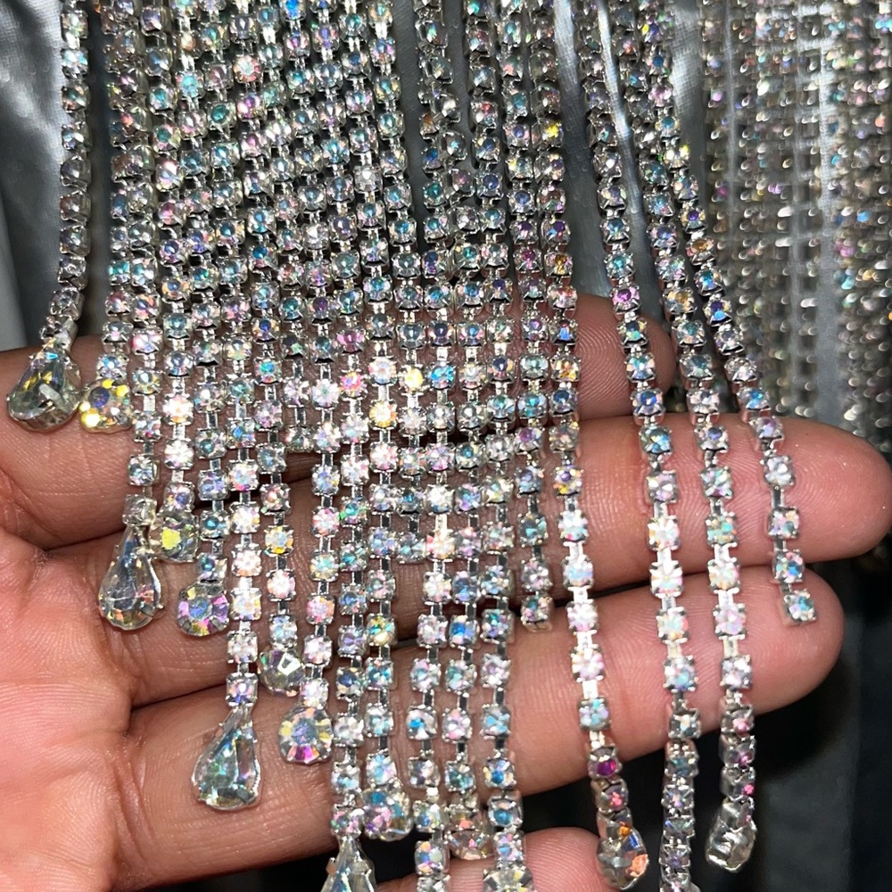 Silver Rhinestone Neckline Mini Backless Dress - image 3